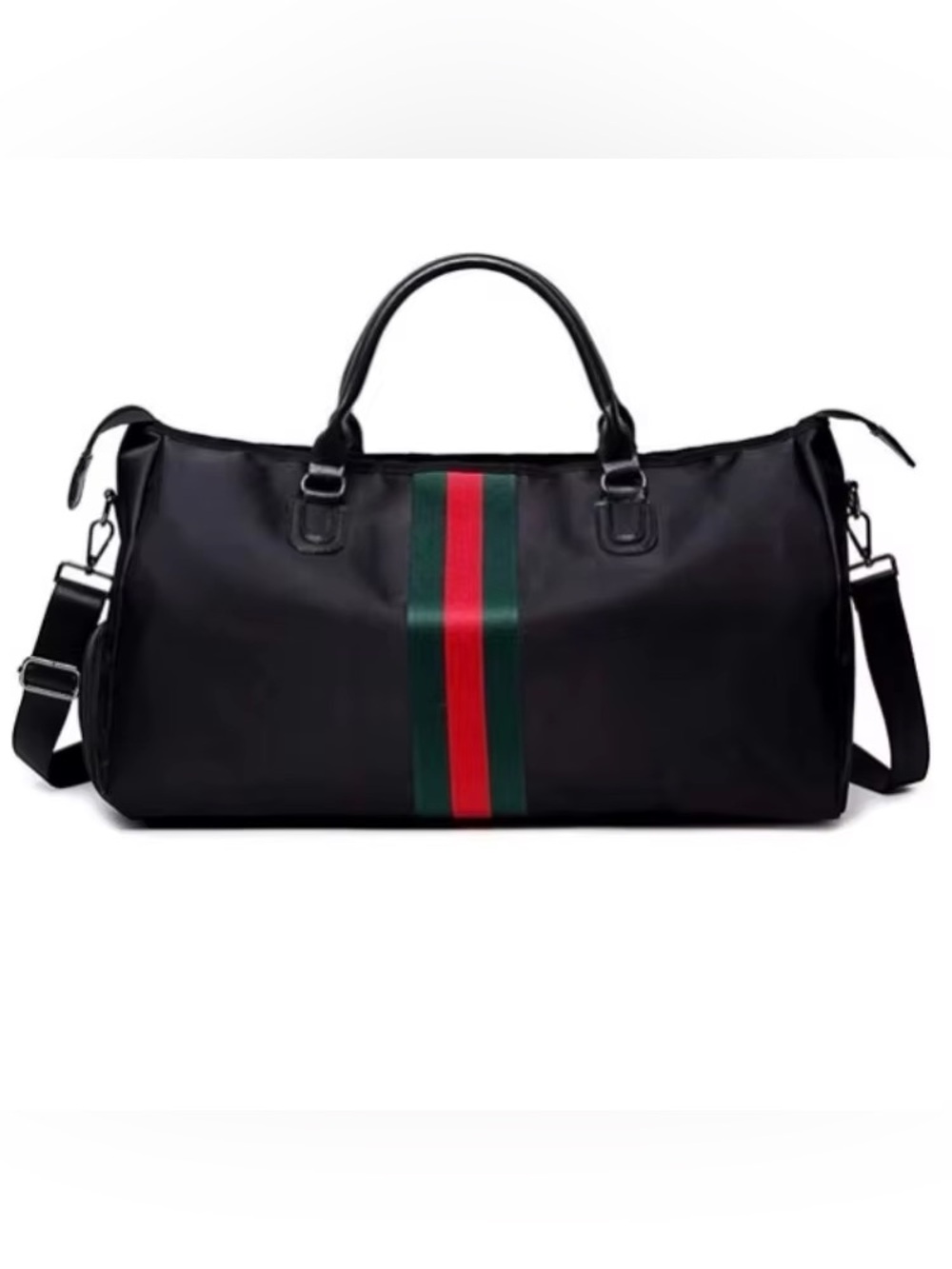 Black Weekender Bag with Red and Green Stripe w/ Makeup Bags